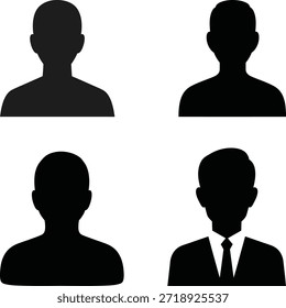 Um conjunto de quatro silhuetas pretas de homens sobre um fundo branco