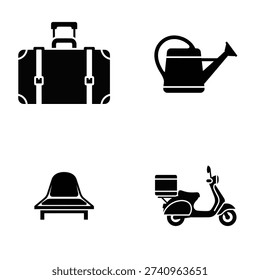 A set of four black silhouettes of various objects on a white background silhouette