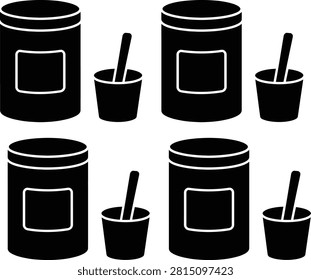 Set of four black storage jars with spoons for kitchen use