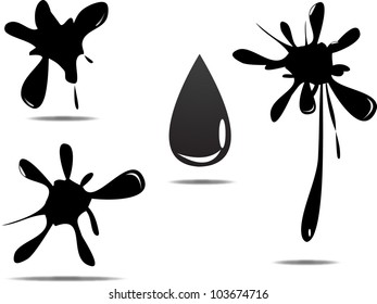 Set of four black vector ink spots