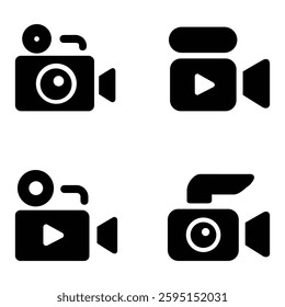 Set of Four Black Video Camera Icons