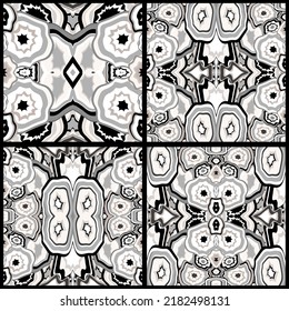 Set of four black and white abstract geometrical pattern