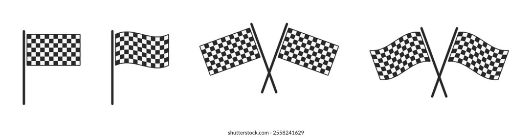 A set of four black and white checkered flags, commonly used in racing events to signal the end of a race or a pause in the action.