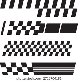 Conjunto de cuatro rayas y Anuncios de carreras a cuadros en blanco y negro en varios diseños para el automovilismo o el Diseño gráfico