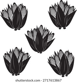 Conjunto de cuatro Diseños de arte de maíz blanco y negro en la línea Cob