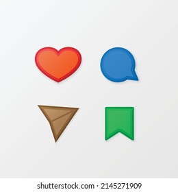 Set of four black and white different social media icons. Outline symbols of heart, speech bubble, message and bookmark