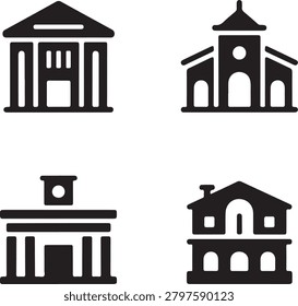A set of four black and white featuring various public buildings and architectural styles monument