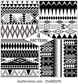 Set of four black and white geometric patterns. Vector backgrounds collection,pattern swatches included.