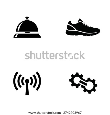 A set of four black and white icons on a clean white background silhouette