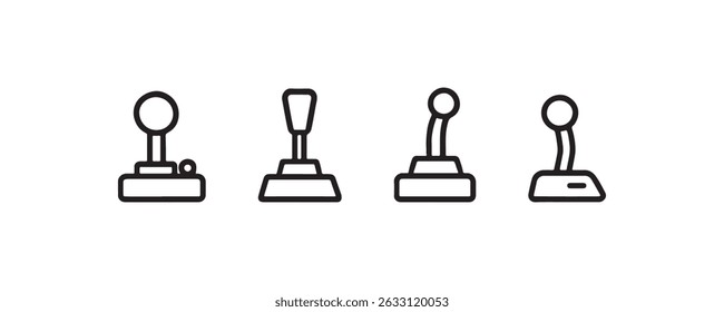 Set of four black and white joystick icons for gaming and technology design.