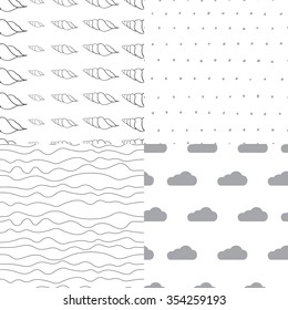 Set of four black and white line patterns (seamlessly tiling). Seamless pattern can be used for wallpaper, pattern fills, web page background, surface textures. 