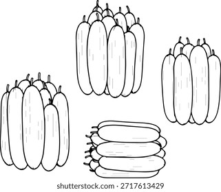 Conjunto de cuatro Diseños de arte de línea de calabaza en blanco y negro