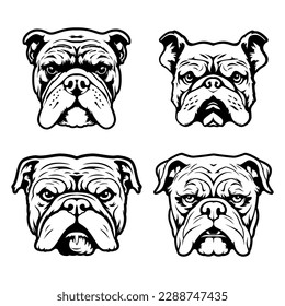 Set of four black and white vector dog faces.
