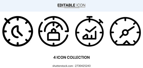 A set of four black-and-white clock icons, representing various timer functionalities.