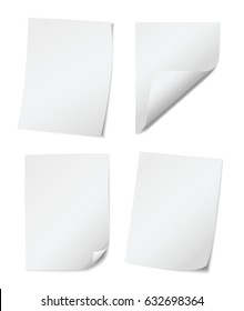 Set of four blank vector realistic paper sheets isolated on white background