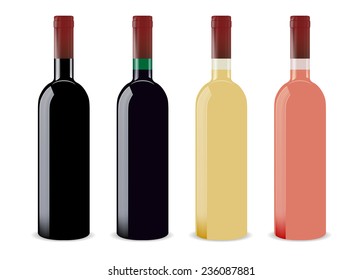 Set of four blank wine bottles for branding