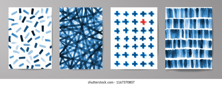 Set of four blue abstract ink textures.