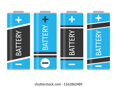 A set of four blue batteries. Vector illustration