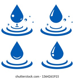 Set of four blue drops silhouette. Vector