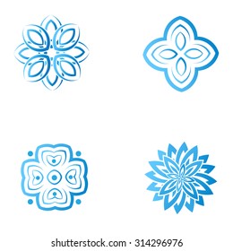 set of four blue flower abstract logo designs. Vector template icon. Can be used for medicine, beauty  or sport business company