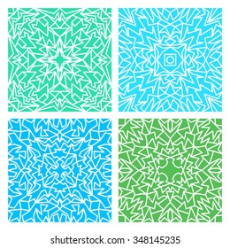 Set of four blue and green lacy quadrate seamless oriental backgrounds