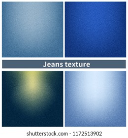 Set of four blue jeans textures. Vector.