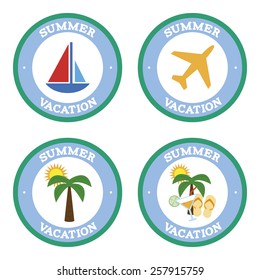 a set of four blue labels and text with different summer items