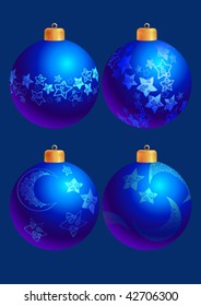 Set from four Blue New Year's balls