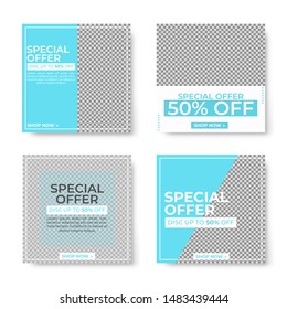 Set of four Blue square banner template design with blank space for your image. Sale banner template for social media promotion, discount, sale