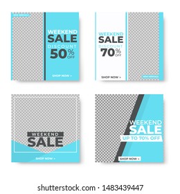 Set of four Blue square banner template design with blank space for your image. Sale banner template for social media promotion, discount, sale
