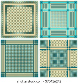 Set of four blue and yellow keffiyeh vector patterns. Traditional Middle Eastern man headdresses. Floral and geometrical oriental motifs. Backgrounds & textures shop.