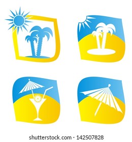 Set of four blue and yellow summer icons