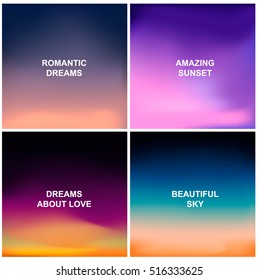 Set Of Four Blurred Backgrounds. Sunset And Sunrise Background. Vector Illustration