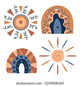 Set of four boho-styled vector stickers. Vector stock illustration
