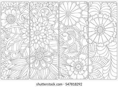 Set of four bookmarks .Floral doodling
