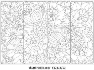 Set of four bookmarks .Floral doodling
