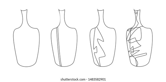 Set of four bottles outline. Eps 10