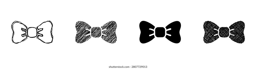 A set of four bow tie graphics showcasing diverse artistic interpretations, from sketch to solid silhouette