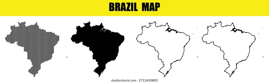 Conjunto de cuatro siluetas y contornos de mapas de Brasil sobre fondo blanco
