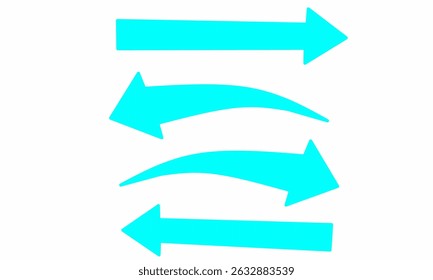 Set of four bright blue arrows in various styles and directions on a white background. Representing movement, flow, navigation, or change. Ideal for infographics, digital communication visuals.