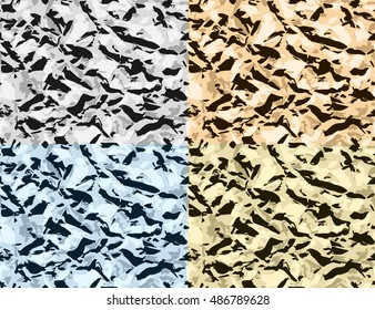 set of four bright seamless patterns in the form of protective coloring, or colored foil