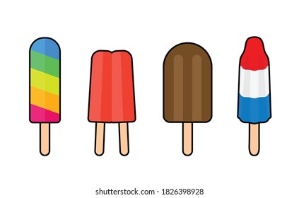 A set of four brightly coloured assorted popsicles
