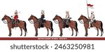 Set of Four British Cavalrymen in Service Uniforms in India from 1840