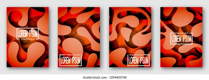 Set of four brochures, posters, flyers. Three dimensional shape with the shadow. Paper style. Orange tones.  For your design. 10 eps