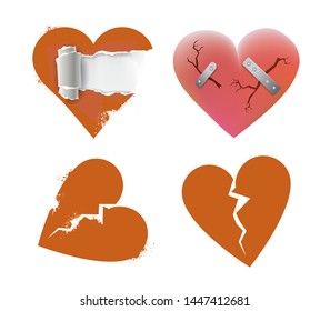 A set of four broken hearts.
Red Illustrations symbolizing broken heart. Full editable  Vector EPS file available.