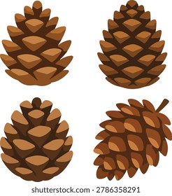 Set of four brown pinecones autumn fall vector illustration