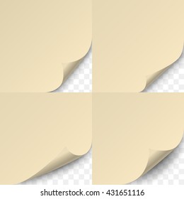 Set of four brown recycled paper sheets. Isolated on transparent background. Vector illustration, eps 10.