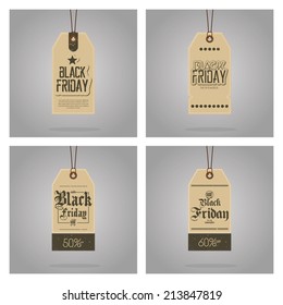 a set of four brown signs with text for black friday