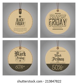 a set of four brown signs with text for black friday