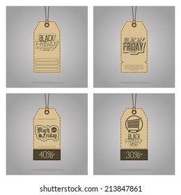 a set of four brown signs with text for black friday